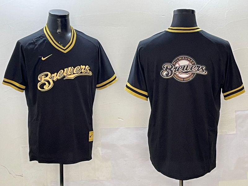 Men Milwaukee Brewers Blank Black Gold Game 2025 Nike MLB Jersey style 2
